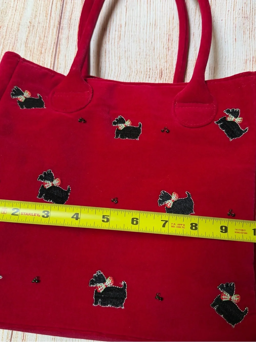 Red Velvet Scottie Embroidered Tote Bag